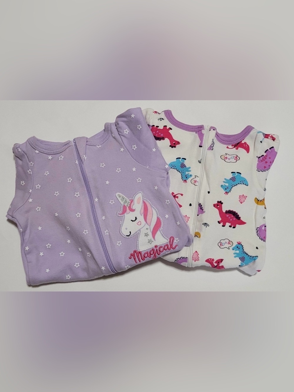 Target Two-Pack Kids Sleep Sacks - Lavender and White Unicorn & Dinosaur Prints